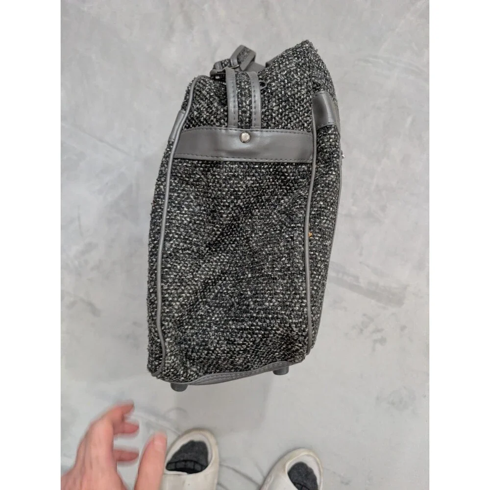 Oscar De La Renta Grey Tweed Leather Trim Luggage Duffle Bag Vintage Rare